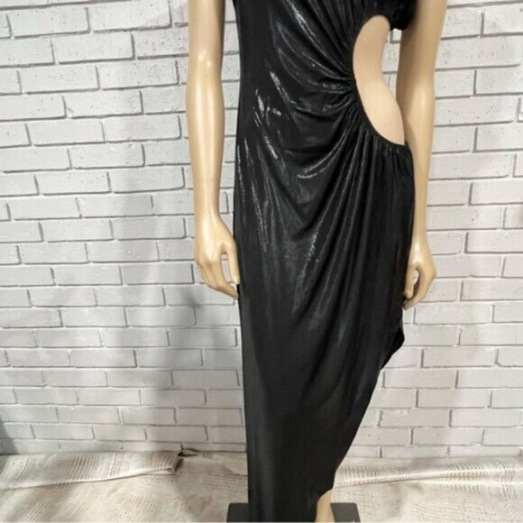 Norma Kamali Sunburst One‑Shoulder Cut‑Out Gown – Size XL – Black Lamé / Evening - Picture 6 of 13